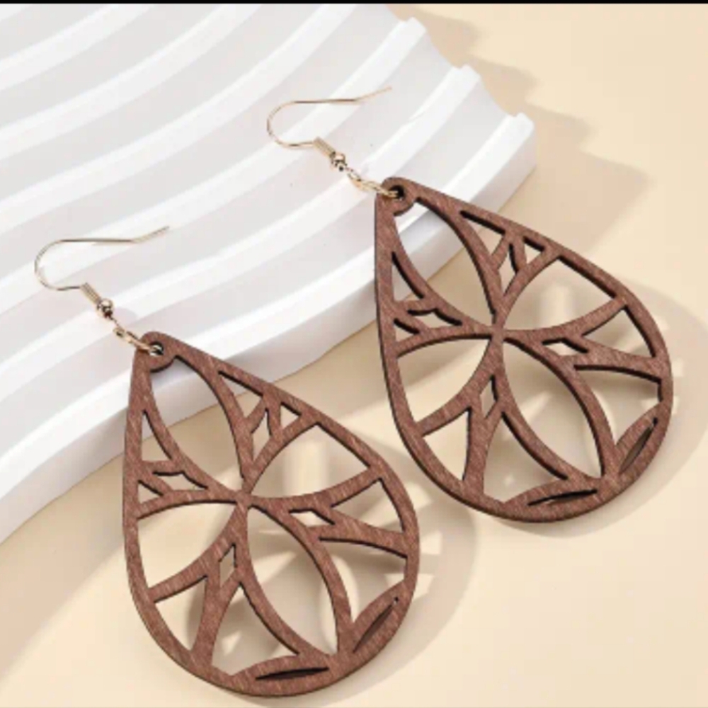 Dangle Wooden Earrings / Droplet Dangle Earrings / Boho Earrings